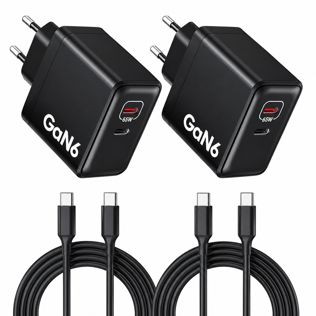 90W USB-C Ladegerät 2-Pack GaN – 2 Port Schnellladegerät mit Kabel, PD