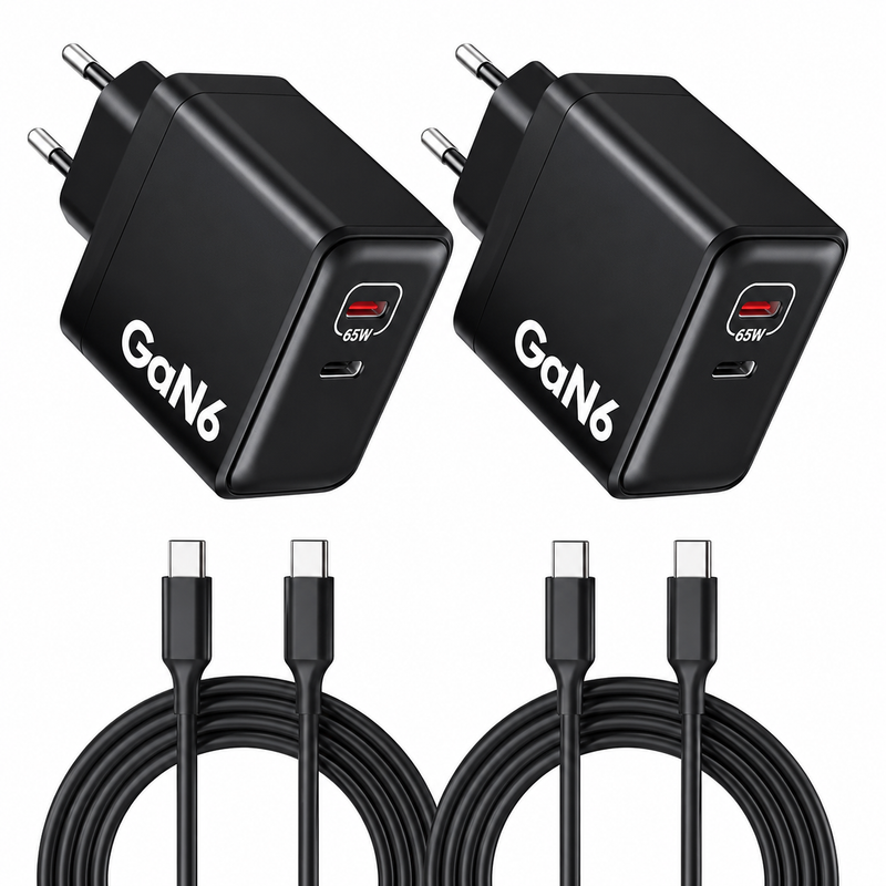 90W USB-C Ladegerät 2-Pack GaN – 2 Port Schnellladegerät mit Kabel, PD