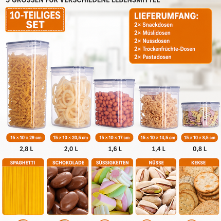 Vorratsdosen Set 10er BPA-frei – Luftdicht Stapelbar mit Etiketten & Löffel