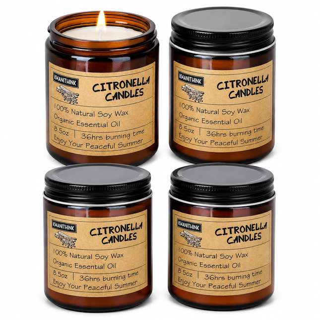 Citronella Kerze im Glas 4x8.5oz – Sojawachs Anti-Mücken 144 Std. Duftkerze