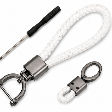 Premium Schlüsselanhänger Set Leder Geflochten – 2er Karabiner, Auto, Haus