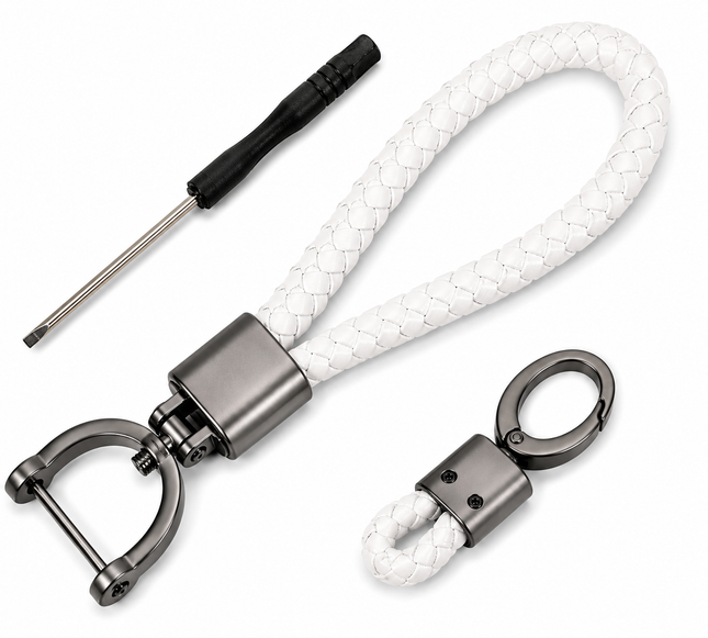 Premium Schlüsselanhänger Set Leder Geflochten – 2er Karabiner, Auto, Haus