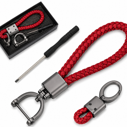 Premium Schlüsselanhänger Set Leder Geflochten – 2er Karabiner, Auto, Haus