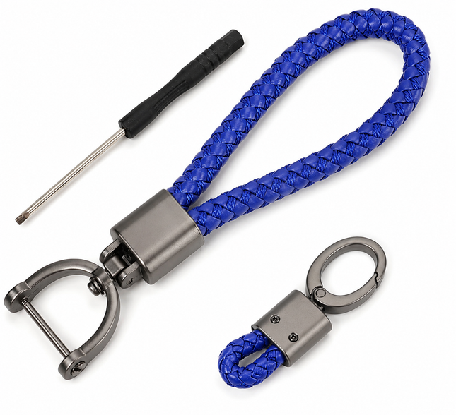Premium Schlüsselanhänger Set Leder Geflochten – 2er Karabiner, Auto, Haus