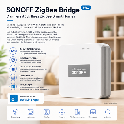 SONOFF Zigbee Bridge Pro – WLAN & Zigbee Dual-Protokoll, bis 128 Geräte