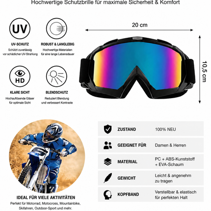 Motorradbrille Skibrille Anti Fog – UV Schutz, Doppellinse, Helm-kompatibel