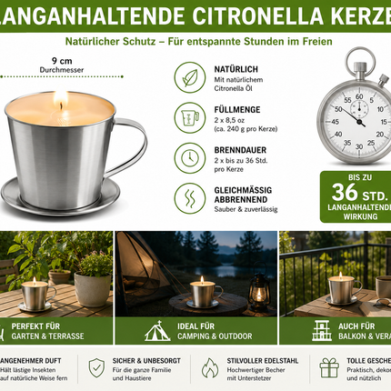 Citronella Kerze 2x – Sojawachs Anti-Mücken Outdoor Geschenkset Duftkerze