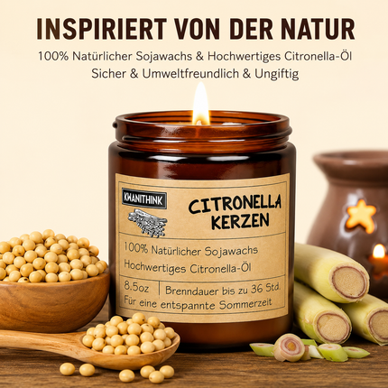 Citronella Kerze im Glas 4x8.5oz – Sojawachs Anti-Mücken 144 Std. Duftkerze