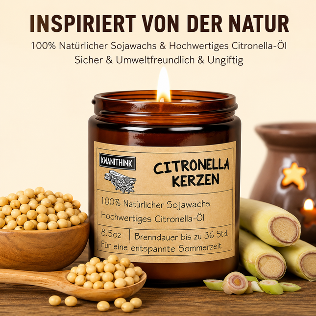 Citronella Kerze im Glas 4x8.5oz – Sojawachs Anti-Mücken 144 Std. Duftkerze