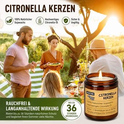 Citronella Kerze im Glas 4x8.5oz – Sojawachs Anti-Mücken 144 Std. Duftkerze