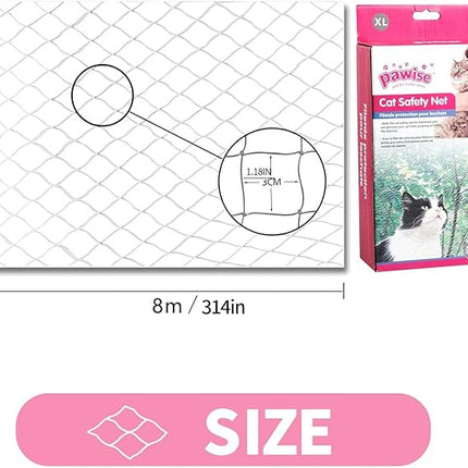 Katzensicherheitsnetz / Balkonnetz – Transparent – Größe XL 8 × 3 m