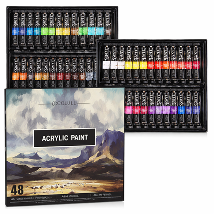 Acrylfarben Set 48 Farben 12ml Künstlerfarben Leinwand Holz Bastel Farbe