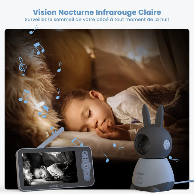 Babyphone mit Kamera 2 Kameras 5 Zoll Monitor WLAN Nachtsicht Bewegung
