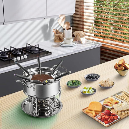 Edelstahl Fondue Set 6 Gabeln Fleisch Käse Fondue Kochen Küche Essen Freizeit