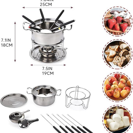 Edelstahl Fondue Set 6 Gabeln Fleisch Käse Fondue Kochen Küche Essen Freizeit
