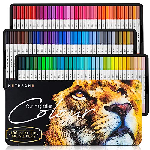 100 Farben Dual Tip Marker Set Brush Pens Fineliner Zeichnen Handlettering