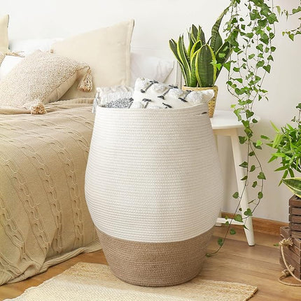 Wäschekorb 105L Groß Aufbewahrungskorb Baumwolle Geflochten Weiß Jute