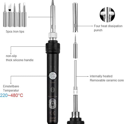 Lötkolben Set 18-in-1 60W – Temperatur einstellbar 220–480°C | Lötstation für Reparatur & Hobby
