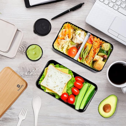 Lunchbox 1400ml mit Fächern & Besteck auslaufsicher Brotdose/ Essen