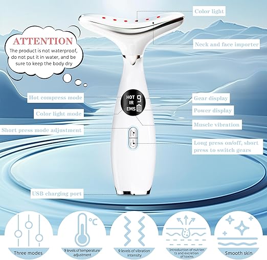 LED Beauty Massagestab Gesicht Hals 3 Modi Heizung 9 Vibrationen Massage Anti Fa
