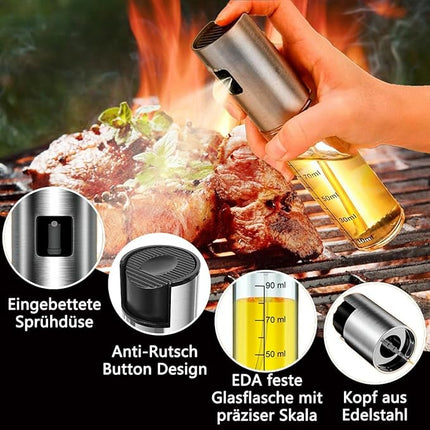 Ölsprüher 2er Set Glas 100ml Olivenöl Sprühflasche Ölspray Küche Grill BPA frei