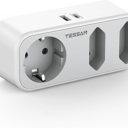 TESSAN Mehrfachstecker 3-fach mit USB C & USB 3600W Steckdosenadapter 5in1