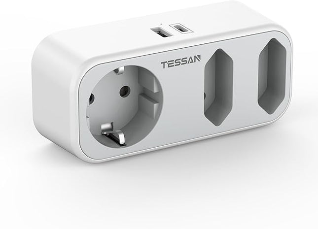TESSAN Mehrfachstecker 3-fach mit USB C & USB 3600W Steckdosenadapter 5in1