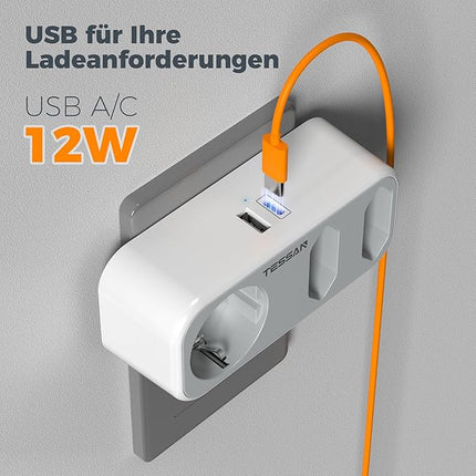 TESSAN Mehrfachstecker 3-fach mit USB C & USB 3600W Steckdosenadapter 5in1