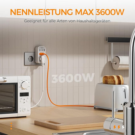 TESSAN 6in1 Doppelstecker 3600W mit 3 USB C & 1 USB A Schnellladen