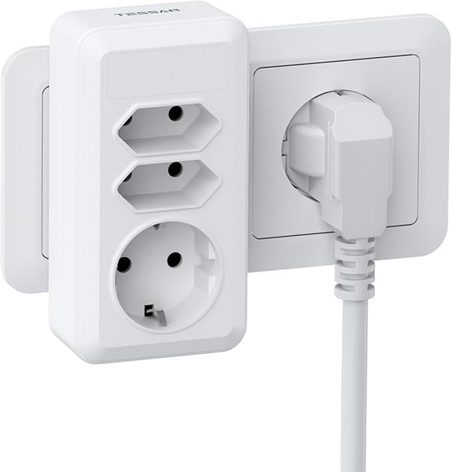 TESSAN 3fach Steckdosenadapter mit Schalter Schuko Mehrfachstecker 4000W Weiß