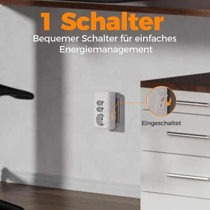 TESSAN 3fach Steckdosenadapter mit Schalter Schuko Mehrfachstecker 4000W Weiß