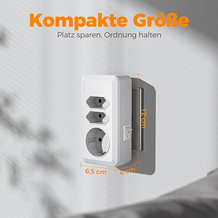 TESSAN 3fach Steckdosenadapter mit Schalter Schuko Mehrfachstecker 4000W Weiß